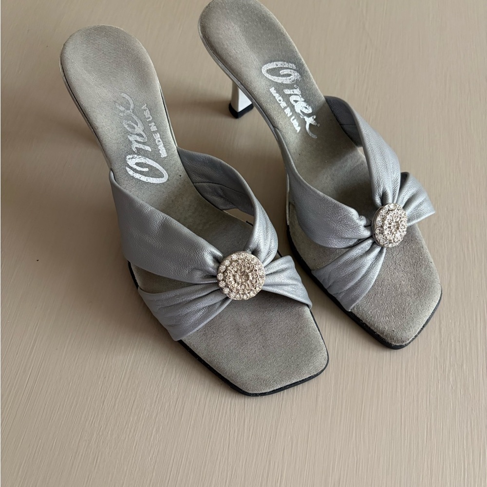 Onex Silver Heeled Sandals with Embellishment
